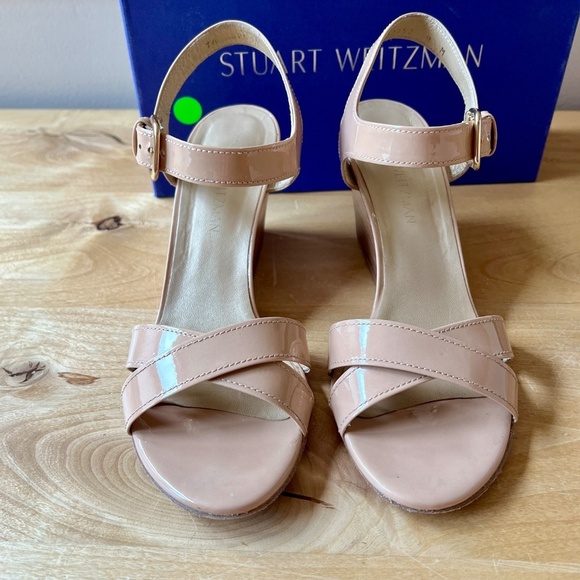 STUART WEITZMAN NEXTWEDGE ADOBE ANILINE SANDAL 9 LEATHER ADJ STRAP SUMMER CHIC - Picture 4 of 11